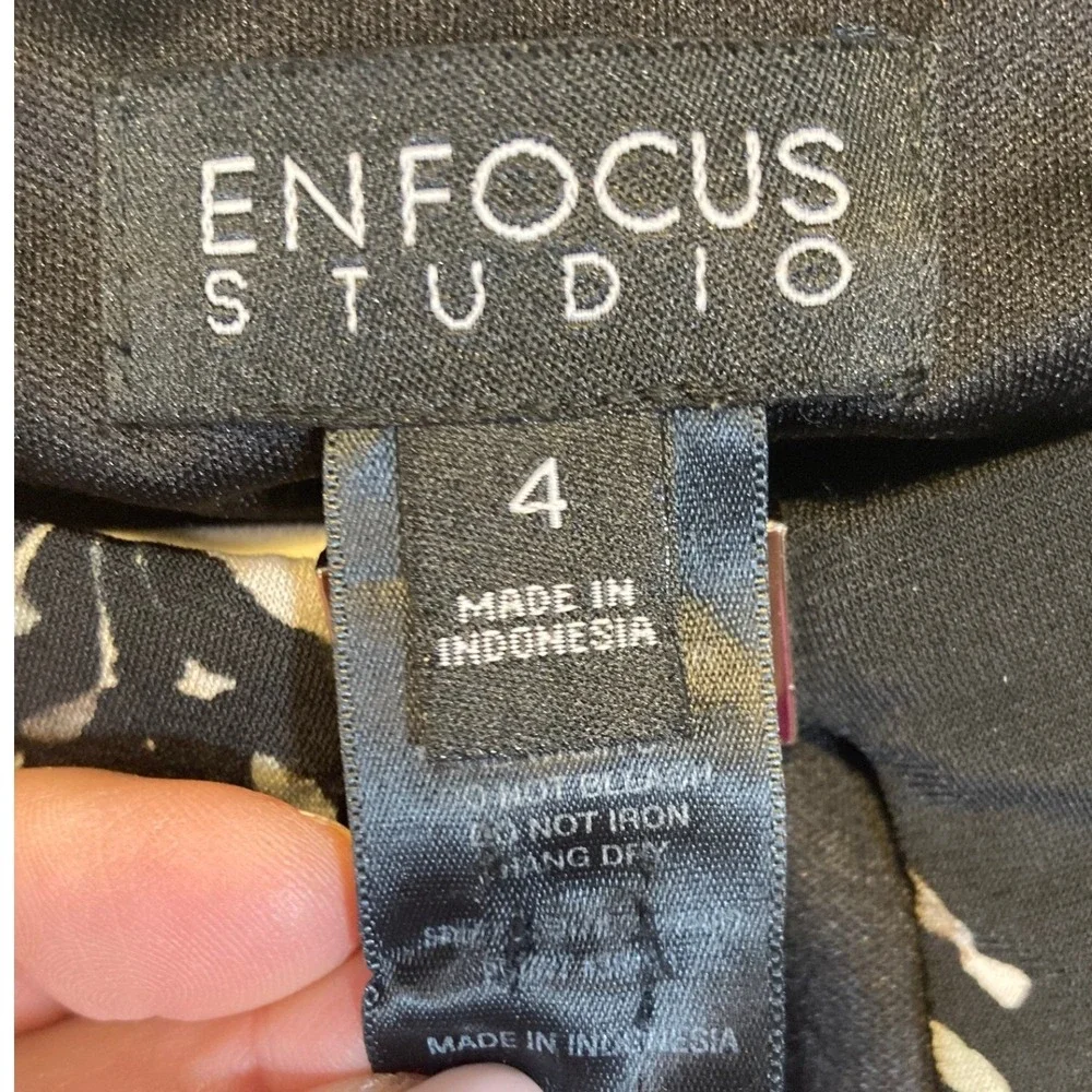 Enfocus Studio Womens Size 4 Floral‎ Ruched Sheath Dress Black Tan Sleeveless